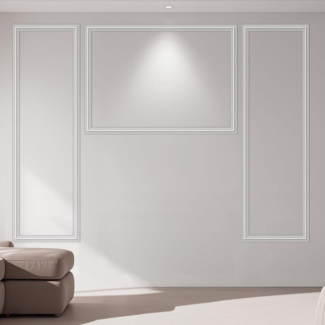 Art3dwallpanels Pre-Cut Wall Molding Set of 3 pcs, Ready-to-Assemble Wainscoting Panels for Interior Wall Dcor Living Room Bedroom Accent Wall - Installed with Glue, 3 Frames (White: Style 6)
