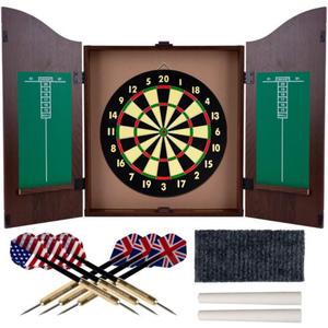Dart Board Cabinet Set with 18-inch Dartboard, 6 Steel-Tip Darts, and Chalkboard Scoring for Game Rooms, Man Caves, and Home Bars by Trademark Games