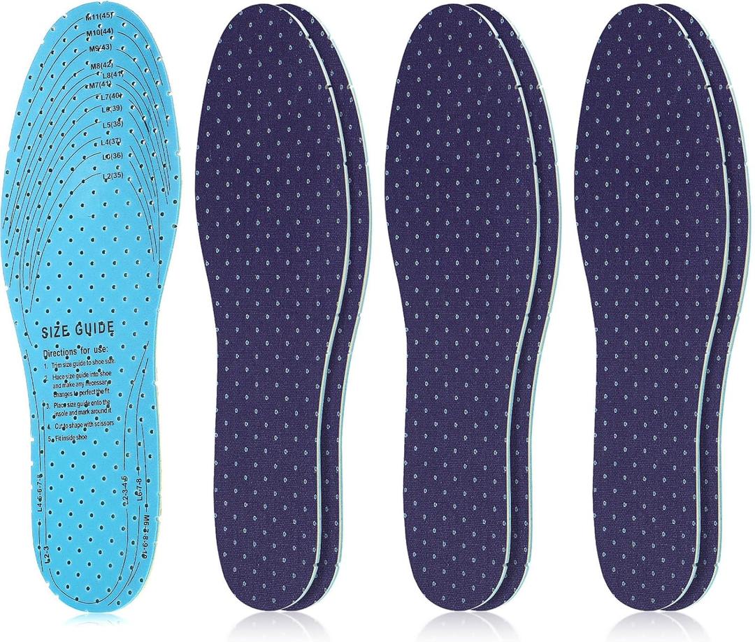 Sintege 3 Pairs Breathable Shoe Insoles Inserts Soft Cushioning Double-Layer Latex Foam Perforated Replacement Insoles for Men 7-11 Woman 2-8(Navy Blue)