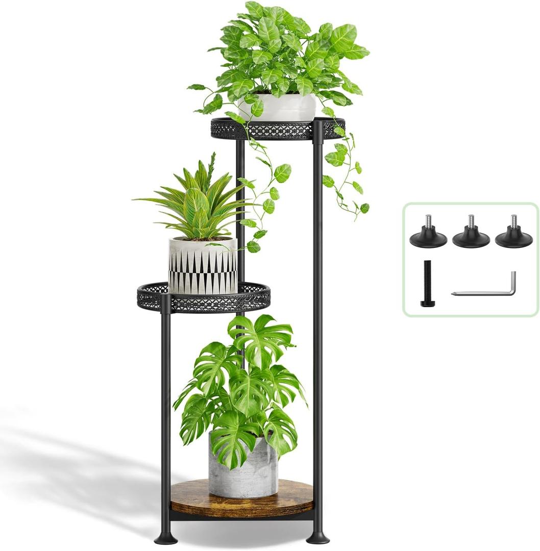 Plant Stand Indoor Outdoor Clearance, 3 Tier Metal Flower Shelf Pot Holder, Tall Multiple Plants Corner Rack Narrow Display Organizer for Patio Orchid Office Porch Living Room Garden, Black