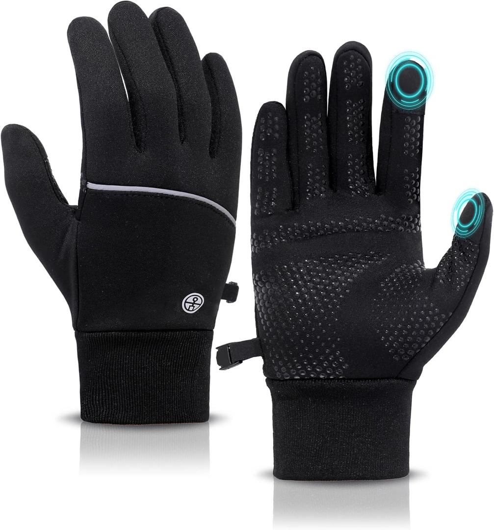 Winter Gloves for Men Women Waterproof Touchscreen Gloves Windproof Non-Slip Stretch for Cold Weather Warm Liner for Running Cycling Driving Hiking (Medium, Black)