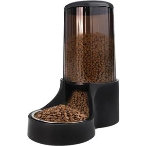 Automatic Cat Feeder, 3.8L Large Gravity Cat Food Dispenser with Detachable Top Lid, Visible Bottle and Stainless Steel Bowl for Pets (Full Black)