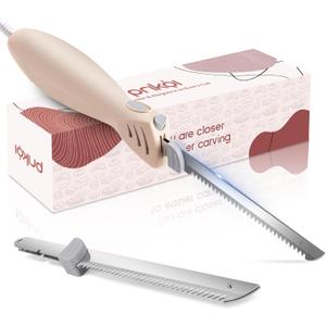 Electric Knife - Easy-Slice Serrated Edge Blades Carving Set for Meat, Bread, Fillet, DIY, Ergonomic Handle + 2 Blades Cream(Simple Lightweight)
