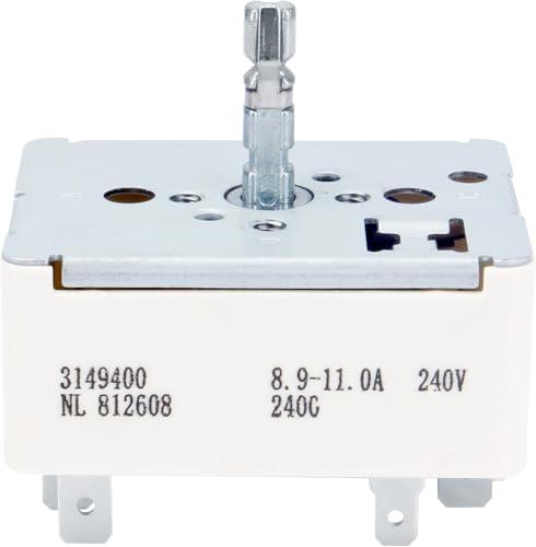 3149400 3148954 3148953 3148951 Surface Burner Control Switch Compatible with Whirlpool,Kenmore,Maytag,KitchenAid,Amana,Inglis,Estate,Roper-Replaces AP3095444, 2786,310180,311846,311858,311859,314140