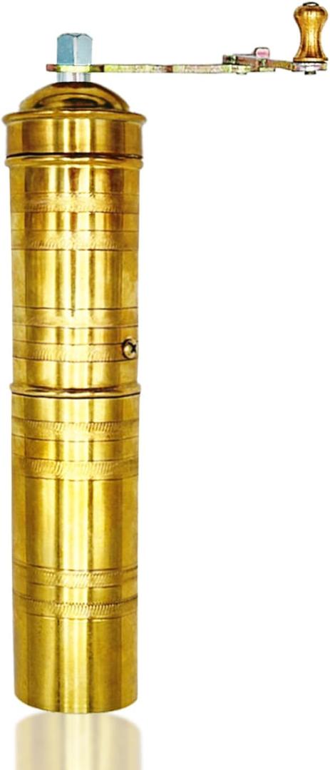 Handmade Brass 9 Inch Manual Coffee Grinder Large Pepper Mill With Handle Proper For Fresh Coffee Bean Peppercorn Grinder Brass Handle Crank With Giant Fine Refillable Grind For Flavor Turkish Style