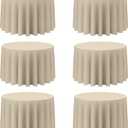 BRILLMAX 6 Pack Beige Round Tablecloths 108 Inch for 48 Tables - 150 GSM Polyester Fabric, Floor Length Drop, Water, Stain & Wrinkle Resistant Cloth Cover for Wedding Reception Banquet Dining