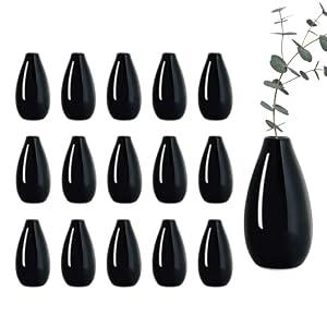 LIZOFER Modern Black Small Ceramic Vase Set of 16 for Living Room Bedroom 4.13'' Minimalist Fresh Flower Vases for Home Decor Office Fireplace Centerpieces Nordic Style Gift for Fake Plant 16 Pack
