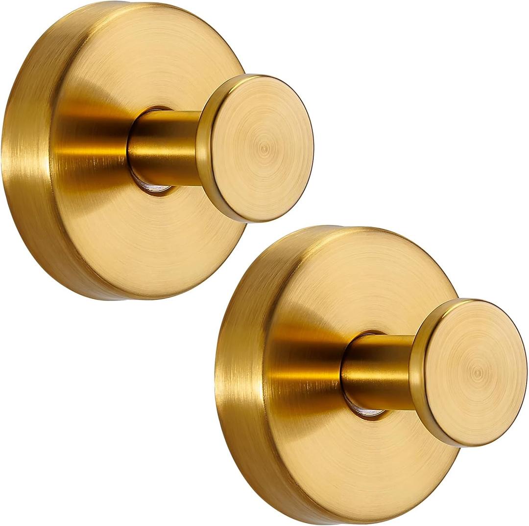 Suction Cup Hooks for Shower No-Drill Bathroom Hooks for Towels, Robes, Loofah Mountable on Bathroom Walls, Kitchen, Glass, Mirrors, Tile and Smooth,Non-Porous Surfaces (2 Pack, Brushed Gold)