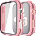 Misxi 2 Pack Hard PC Case with Tempered Glass Screen Protector Compatible with Apple Watch SE 3 (2025) SE 2 SE Series 6 Series 5 Series 4 40mm, 1 Rose Pink + 1 Transparent