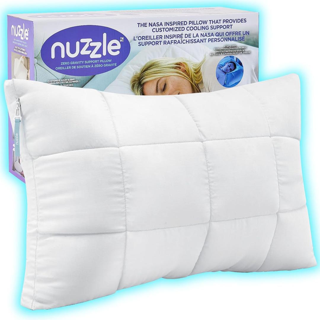 Nuzzle Cooling Adjustable Pillow for Side Sleepers, Luxury Standard Size Bed Pillow Hotel Collection - Best Adjust Height Soft Firm Pillow for Back, Stomach or Side Sleepers - Home Gifts (White)