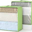 Clothes Storage Bags, Foldable Thick Fabric Blanket Storage Bags, Large Clear Window & Carry Handles, Great for Clothes, Blankets, Closets, Pillows, Toys (Green, Extra-2Pack)