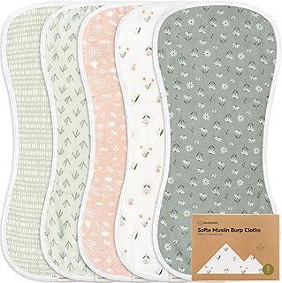 5-Pack Muslin Burp Cloths Baby Boy, Girl - Very Absorbent Baby Burp Cloth Rags, 8-Layers Viscose Derived from Bamboo Cotton Muslin Towel, Super Soft Spit Up Rags, No Shrink Washcloths (Fleur)