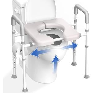 Raised Toilet Seat with Handles - Width & Height Adjustable Toilet Seat Risers for Seniors, Heavy Duty Handicap Toilet Riser, Fit Any Toilet, Up to 400lbs