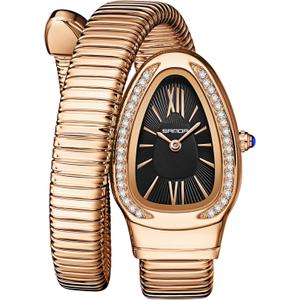 Gosasa Snake Bracelet Watch for Women, Elegant Bangle Wrist Watch with Flexible Wrap Strap Design, Fashion Jewelry Style Quartz Watch, Adjustable Cuff Watch for Dress & Gift (Rose Black)