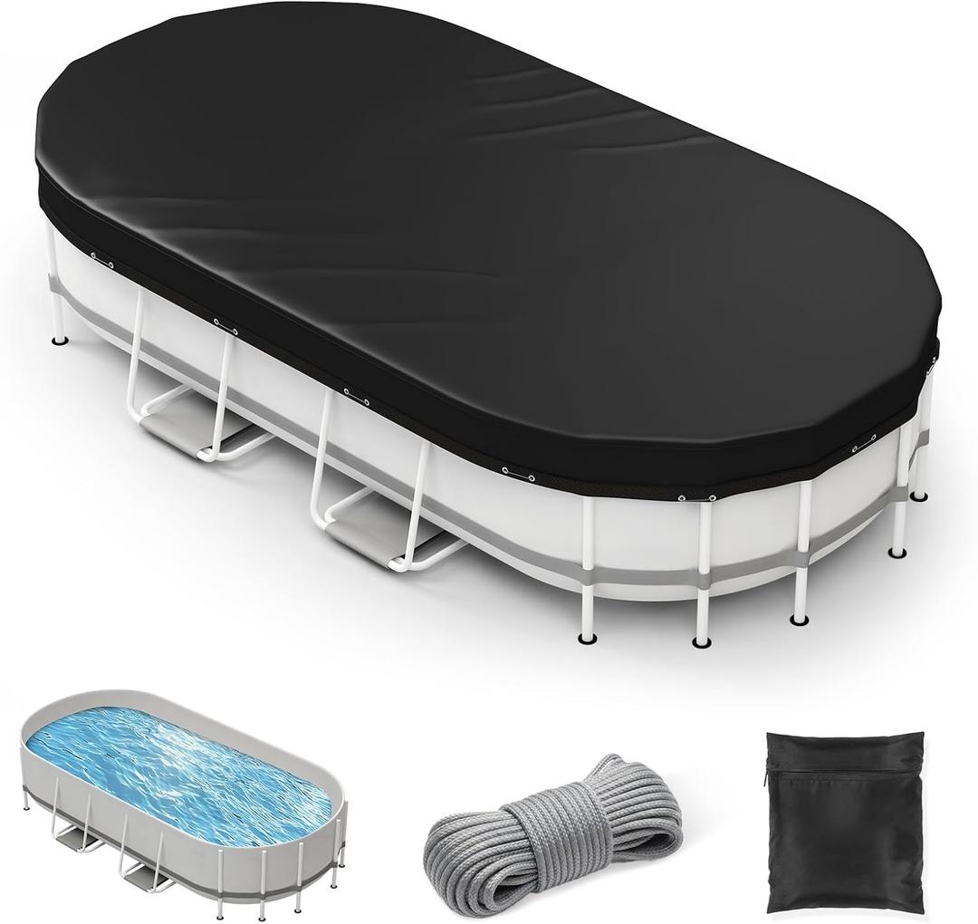 Oval Pool Cover 7 x 13 FT, Upgraded 420D Heavy Duty Oxford Fabric Pool Covers for Above Ground Pool with Winch and Cable, All Season Inflatable Pool Cover for UV Resistant, Waterproof and Dustproof