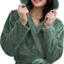 Amorbella Premium Plush Robe for Women Long Fluffy Fleece Robe Winter Warm Bathrobe with Pockets (L)