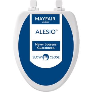 Mayfair Alesio II Slow Close Toilet Seat, Easy Clean Hinges and Adjustable Perfect Fit Wood Seat, Made in USA, Elongated, White