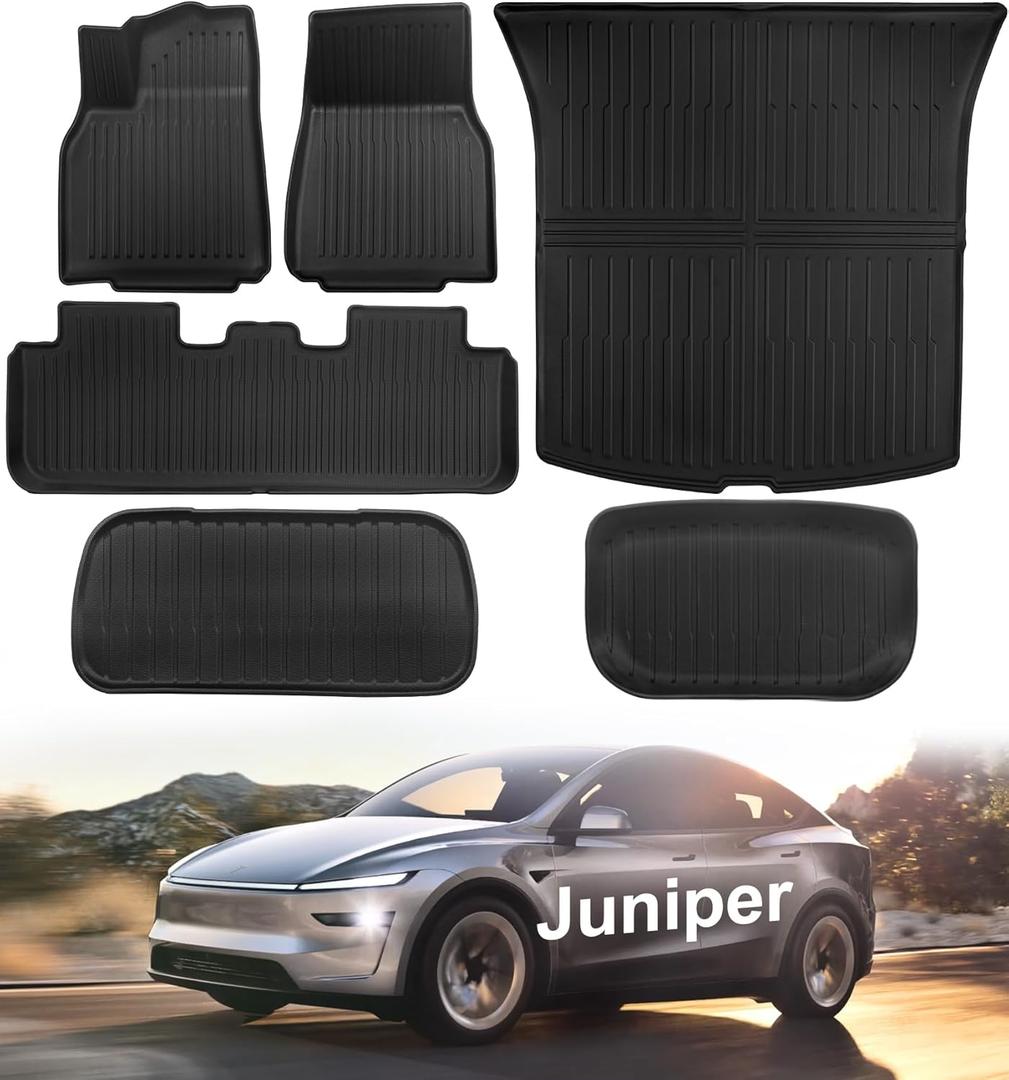 Floor Mats for New 2025-2026 Tesla Model Y Juniper, Set of 6 All Weather Thicken TPE Floor Mats Waterproof Anti-Slip Front & Rear Trunk Mats Liners, Custom Fit for Tesla Model Y Accessories