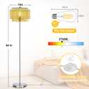 Luvkczc Crystal Floor Lamp Yellow, 64" Tall Elegant Standing Lamp with On-Off Foot Switch, Double-Layer Lampshade, Standing Lamps for Living Room, Bedroom, Office, 8W Bulb Included