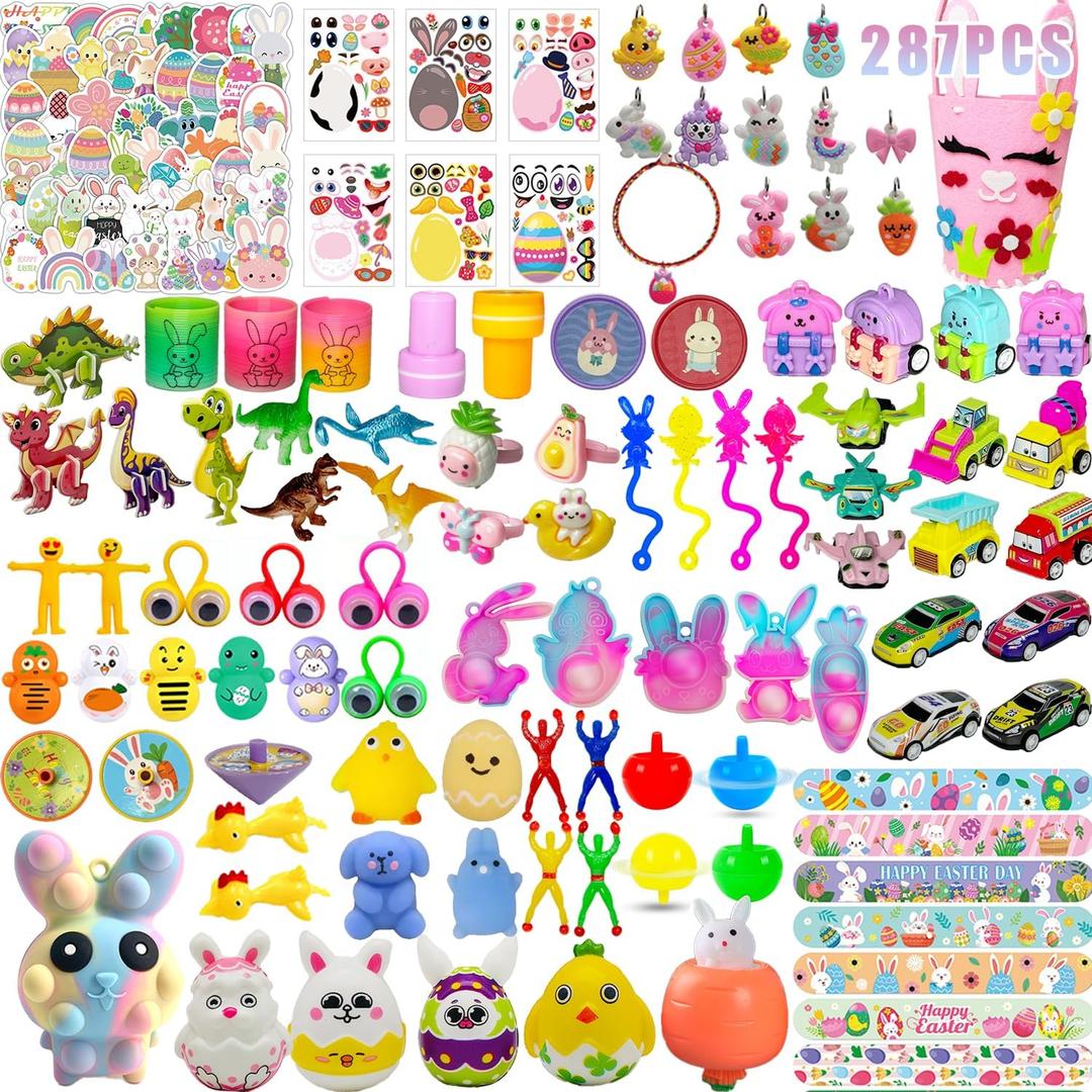 287PCS Easter Egg Fillers Basket Stuffers Essentials, Small Miny Toys Assortment Gift for Kids Girls Boys Party Favors Classroom Prize Supplies