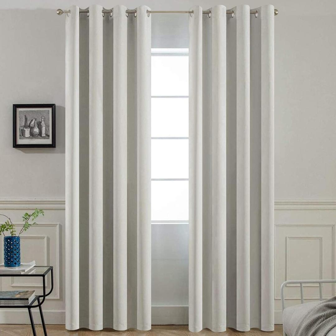 Yakamok Light Beige Room Darkening Thermal Insulated Light Blocking Blackout Curtains 84 inch Long Window Treatment Drapes for Living Room Bedroom (52Wx84L, Light Beige, 2 Panels)