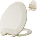 Angol Shiold PP Slow Close Toilet Seat (Elongated, Almond) | Elongated toilet seat with ergonomic design, grip-tight anti-slip bumpers and easy-clean safe PP material