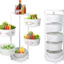 5 Tier Rolling Kitchen Round Rotating Storage Rack, Fruit and Vegetable Storage Basket Cart for Kitchen, Living Room, Bedroom, Bathroom, White