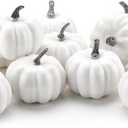 GlyinnHe 12 PCS Halloween White Artificial Pumpkins Lifelike Mini Fake Rustic Fall Harvest Foam Pumpkin Decoration for Halloween Party Thanksgiving Fall Autumn Home Party Supply3.1Inch