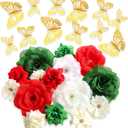 Knitgrip 27 Pcs DIY Graduation Cap Decorations Accessory Kit Include Faux Flower Heads and 3D Butterfly for Graduation Cap Decoration Home Decoration Craft Supplies(Green Red)