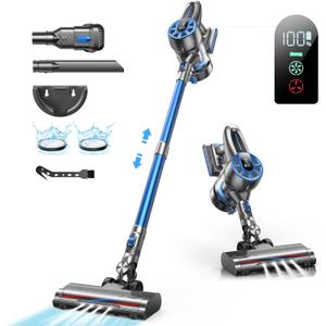 Cordless Vacuum Cleaner, 36Kpa Powerful Vacuum Cleaners for Home Up to 55min Runtime, 2 Modes, LED Display, Lightweight Stick Vacuum for Carpet Hardwood Floor Car Pet Hair (Blue)