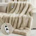 Heated Electric Blanket Throw,Octrot 50"X60" Faux Fur Heating Blanket Luxury Christmas Gifts Heavy Plush with 10 Heats Levels & 8 Hours Auto Off,Super Cozy Warm Fuzzy,Fluffy Decor Winter Warming,Beige
