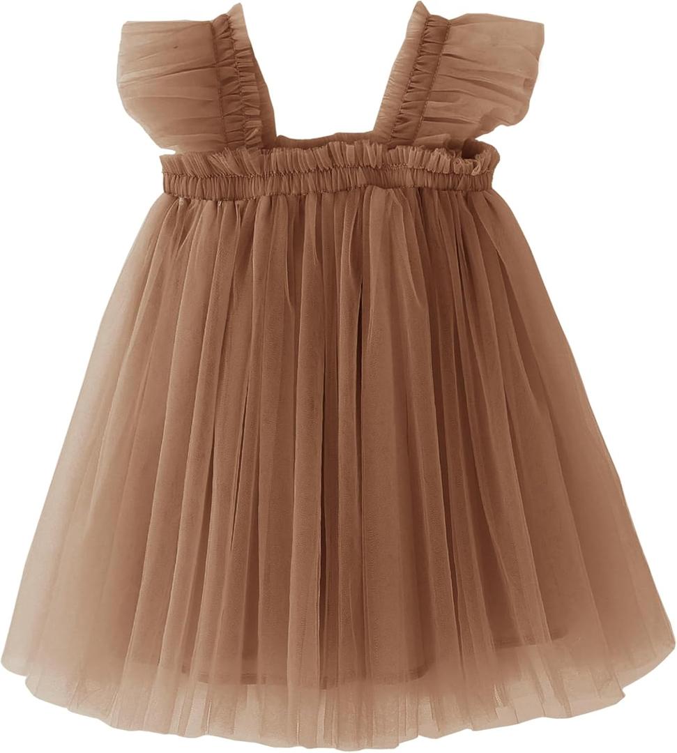 BGFKS Layered Tulle Ruffle Sleeveless Dress for Toddler Girls,Tutu Dress for Baby Girls Princess Dresses (12 Months, Coffee)