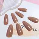 2 x Coffee Brown Press on Nails Almond Medium Fake Nails Solid Color Full Cover Artificial False Nail Glossy Manicure Glue on Acrylic Nail for Women