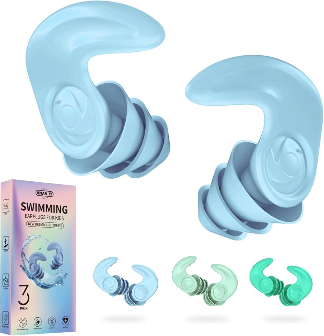 2 x Kids Swimming Ear Plugs 3 Pairs Reusable Waterproof Silicone Earplugs for Children (Ages 4-12), Soft & Comfortable Swim Ear Protection for Surfing, Diving, Pool, Showering & Water Sports