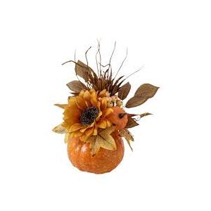 Artificial Pumpkin Floral Arrangement with Burgundy Sunflowers & Autumn Leaves  Fall Table Centerpiece for Thanksgiving, Halloween & Harvest Dcor  Rustic Farmhouse Pumpkin Autumn Dcor