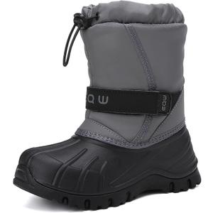 EQW Kids Snow Boots Waterproof Winter Boots for Boys & Girls Slip-on Warm Fur Lined Non-Slip Insulated Ankle Shoes (11.5 Little Kid, Grey)