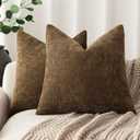 Foindtower Pack of 2 Soft Textured Chenille Throw Decorative Pillow Covers Square Accent Solid Cushion Cover Neutral Farmhouse Pillow Case for Couch Sofa Bedroom Living Room 20x20 Inch,Taupe Brown (Toffee)