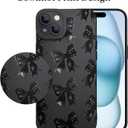 LSL Case for iPhone 15 Black Ribbon Bow Pattern Print Design Soft TPU Full Camera Lens Anti-Drop Anti-Scratch Shockproof Protective Slim Cover for Women Girls
