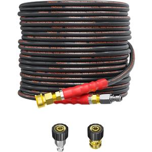 Pressure Washer Hose 50FT, 4200PSI Wire Braid Power Washer Extension Hose 1/4 Inch High Tensile, Flexible Kink Resistant Heavy Duty Replacement Hose with 3/8 Quick Connect