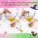 20 Pack Pink and Green Party Decrations, Princess and Witch Party Accessories, Green Witch Broomstick and Glitter Pink Princess Wand Cocktail Stir Sticks for Themed Parties (Drink Stirrers)