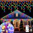 Christmas Ice Lights Outdoor, Multicolor 33FT 306 LED 8 Modes Plug in Xmas Tree Decorations Twinkle Fairy Light String with Remote Timer Memory for Roofline Yard Party Wedding Camping Decor