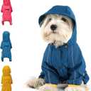 Mabawa Dog Raincoat, Waterproof Dog Rain Jacket with Hood, Rain Coat with Leash Hole, Reflective Strap for Small Medium Dogs, Outdoor Adventures/Walking Lightweight Puppy (Blue,M) (Bule)