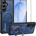 FNTCASE for Samsung Galaxy S26 Case: with [Magnetic Ring Kickstand] [Screen Protector] [Compatible with MagSafe] [Military-Grade Drop Protection] Dual-Layer Protective Textured TPU Phone Cover Blue