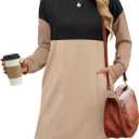 WIHOLL Womens Long Sleeve Dress Loose Fit Casual Crewneck Flowy Mini Dresses with Pockets Fall Fashion (M)