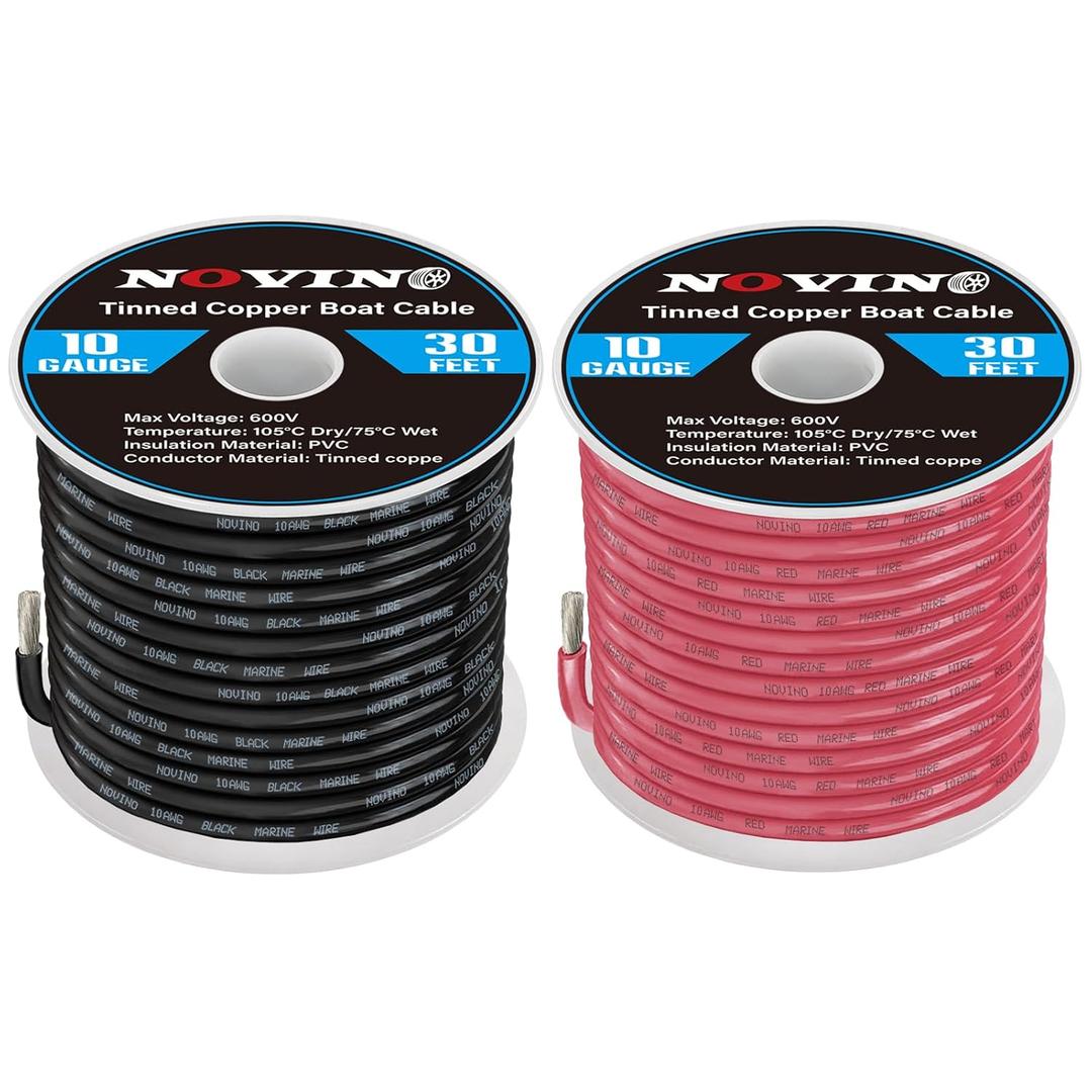 10 Gauge Marine Wire 10 AWG Marine Grade Wire Include 10 Gauge 30FT Red & 30FT Black,10AWG Tinned Copper Boat Electrical Cable for Automotive Boat Speakers Lighting Solar Outdoor RV Camper Trailer