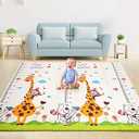 Bammax Baby Play Mat, 0.6IN Thick Playmat Folding Reversible Baby Mat with Carrying Bag, Non-Toxic Soft XPE Foam Floor Mat Large Water-Proof Crawling Mat for Baby, Kids, Toddler, BPA-Free, 77.5x70in