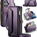 Wallet Case Compatible with iPhone 17 6.3" RFID Blocking 9-Card Holder Soft PU Leather Magnetic Snap Shoulder Strap Zipper Pocket Phone Case Fit for iPhone 17 for Women - Purple