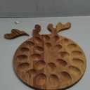 Potchen Christmas Acacia Wood Deviled Egg Platter with Antler Handle, 12" Deer Shaped 24 Holes Deviled Egg Tray, Reversible Charcuterie Board Tray Holder Carrier for Xmas Kitchen Countertops Gift