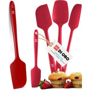 DI ORO Silicone Spatula Set - Rubber Kitchen Spatulas for Baking, Cooking, & Mixing - 600F Heat-Resistant & BPA Free Silicone Scraper Spatulas for Nonstick Cookware - Dishwasher Safe (5pc, Red)