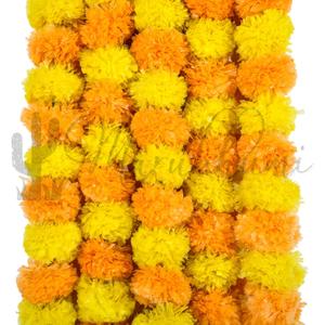 Marubhumi 5 PC - 5 feet Artificial Marigold Flower Garland Long Strands for Diwali, Wedding & Festive Decoration Traditional Indian Home Decor